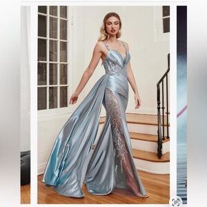 Satin Sleeveless Sheer Slit Gown by Ladivine CDS417